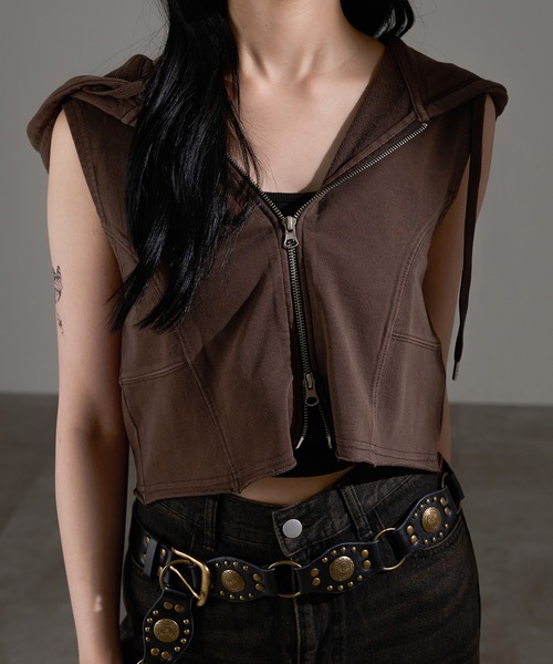 apres jour mignon（アプレジュールミニョン）の「ノースリジップパーカー【ZOZOTOWN限定アイテム】（タンクトップ・レディース・杢グレー/ブラック系その他/ブラウン系その他・X-LARGE/フリー）」の12枚目の写真