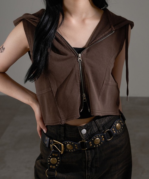 apres jour mignon（アプレジュールミニョン）の「ノースリジップパーカー【ZOZOTOWN限定アイテム】（タンクトップ・レディース・杢グレー/ブラック系その他/ブラウン系その他・X-LARGE/フリー）」の13枚目の写真