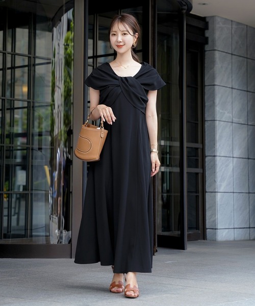 リボン オフショル風 ウォッシャブル ワンピース le reve vaniller