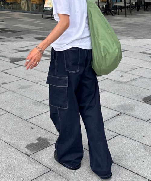 ZOZOMARKET（ゾゾマーケット）の「ZOZOMARKET by みずきち-ワンタックカーゴデニム（デニムパンツ・メンズ・ネイビー・マルチサイズ）」の7枚目の写真
