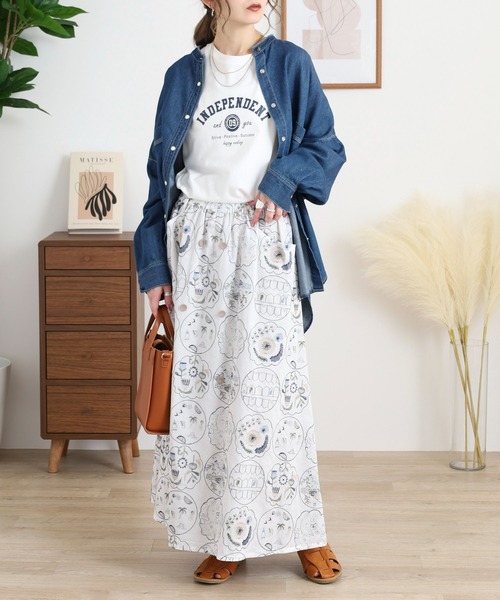 Emago(イマゴ)の「EMAGO リメイク総柄刺繍スカート(スカート・レディース・ネイビー/ホワイト・FREE)」の6枚目の写真