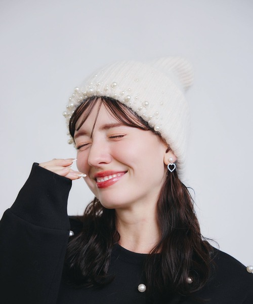 PICCIN(ピッチン)の「パールニット帽(ニットキャップ/ビーニー・レディース・ブラック/アイボリー・FREE)」の22枚目の写真
