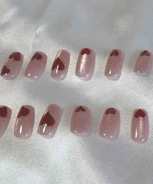 セール】ネイルチップ ハート ショート シンプル ピンク つけ爪 ネイル