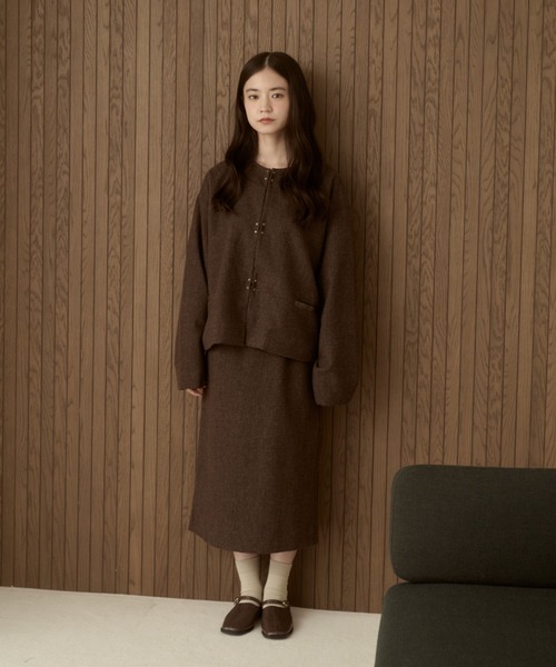 moi tytto（モイテュット）の「【セットアップ可能】ツイードチェックノーカラージャケット（ノーカラージャケット・レディース・ダークブラウン/ブラウン・SMALL/FREE）」の9枚目の写真