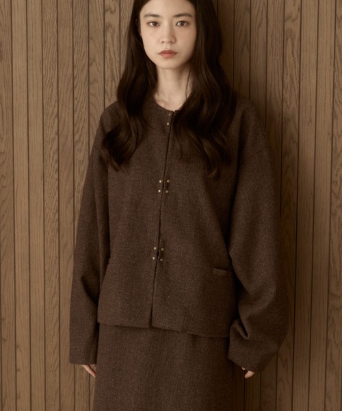 moi tytto（モイテュット）の「【セットアップ可能】ツイードチェックノーカラージャケット（ノーカラージャケット・レディース・ダークブラウン/ブラウン・SMALL/FREE）」の15枚目の写真
