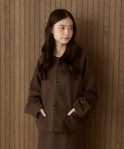 moi tytto（モイテュット）の「【セットアップ可能】ツイードチェックノーカラージャケット（ノーカラージャケット・レディース・ダークブラウン/ブラウン・SMALL/FREE）」の16枚目の写真