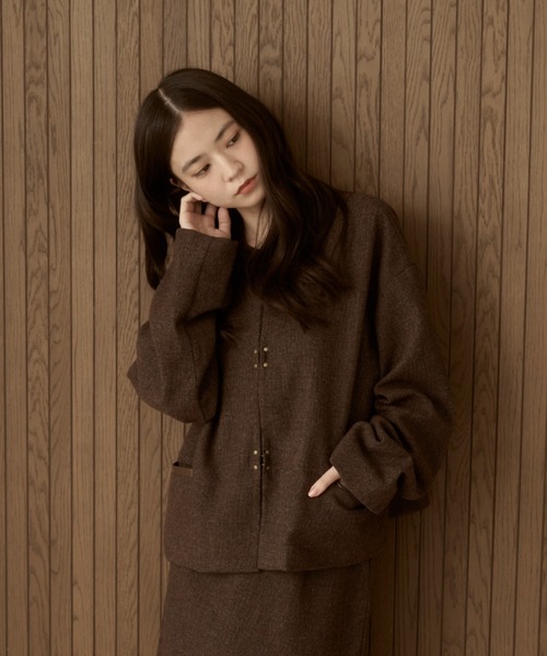 moi tytto（モイテュット）の「【セットアップ可能】ツイードチェックノーカラージャケット（ノーカラージャケット・レディース・ダークブラウン/ブラウン・SMALL/FREE）」の17枚目の写真