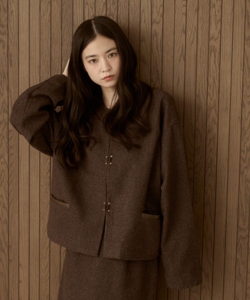 moi tytto（モイテュット）の「【セットアップ可能】ツイードチェックノーカラージャケット（ノーカラージャケット・レディース・ダークブラウン/ブラウン・SMALL/FREE）」の18枚目の写真