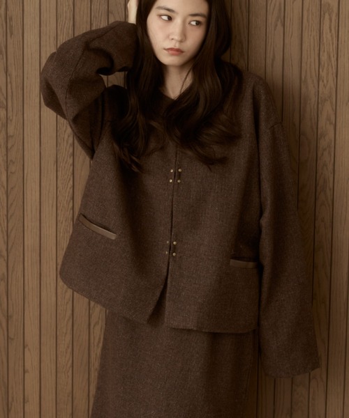 moi tytto（モイテュット）の「【セットアップ可能】ツイードチェックノーカラージャケット（ノーカラージャケット・レディース・ダークブラウン/ブラウン・SMALL/FREE）」の19枚目の写真