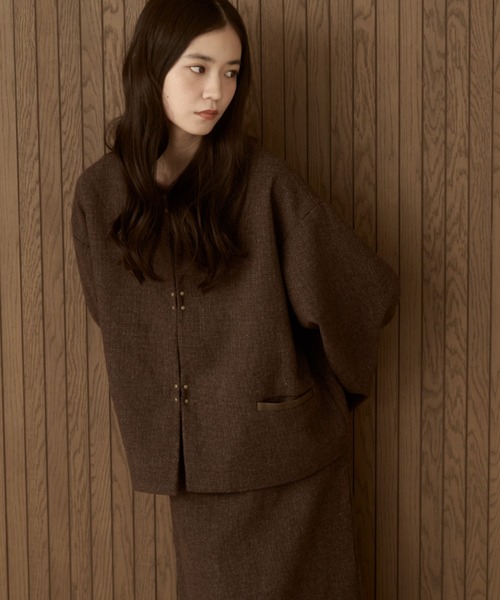 moi tytto（モイテュット）の「【セットアップ可能】ツイードチェックノーカラージャケット（ノーカラージャケット・レディース・ダークブラウン/ブラウン・SMALL/FREE）」の21枚目の写真