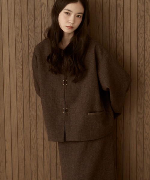 moi tytto（モイテュット）の「【セットアップ可能】ツイードチェックノーカラージャケット（ノーカラージャケット・レディース・ダークブラウン/ブラウン・SMALL/FREE）」の22枚目の写真