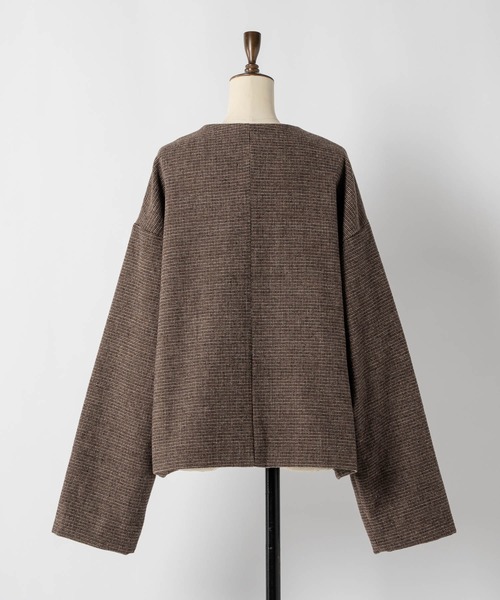moi tytto（モイテュット）の「【セットアップ可能】ツイードチェックノーカラージャケット（ノーカラージャケット・レディース・ダークブラウン/ブラウン・SMALL/FREE）」の3枚目の写真