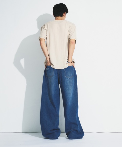 Adoon plain（アドーンプレーン）の「ASSORTED BASIC WIDE DENIM PANTS / アソートベーシックワイドデニムパンツ（無地・ダメージ）（デニムパンツ・メンズ・ブラック/その他/ライトブルー/インディゴブルー・MEDIUM/SMALL/LARGE）」の18枚目の写真