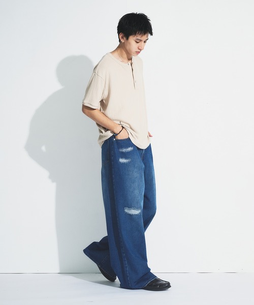 Adoon plain（アドーンプレーン）の「ASSORTED BASIC WIDE DENIM PANTS / アソートベーシックワイドデニムパンツ（無地・ダメージ）（デニムパンツ・メンズ・ブラック/その他/ライトブルー/インディゴブルー・MEDIUM/SMALL/LARGE）」の19枚目の写真