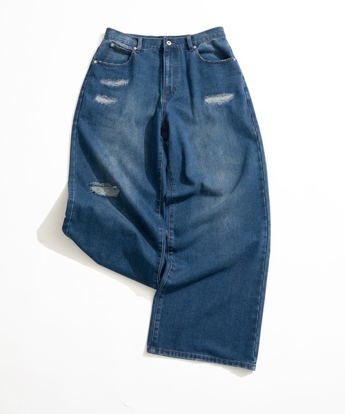 Adoon plain（アドーンプレーン）の「ASSORTED BASIC WIDE DENIM PANTS / アソートベーシックワイドデニムパンツ（無地・ダメージ）（デニムパンツ・メンズ・ブラック/その他/ライトブルー/インディゴブルー・MEDIUM/SMALL/LARGE）」の12枚目の写真