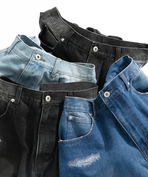 Adoon plain（アドーンプレーン）の「ASSORTED BASIC WIDE DENIM PANTS / アソートベーシックワイドデニムパンツ（無地・ダメージ）（デニムパンツ・メンズ・ブラック/その他/ライトブルー/インディゴブルー・MEDIUM/SMALL/LARGE）」の14枚目の写真