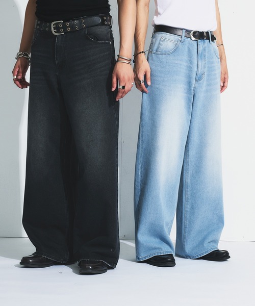 Adoon plain（アドーンプレーン）の「ASSORTED BASIC WIDE DENIM PANTS / アソートベーシックワイドデニムパンツ（無地・ダメージ）（デニムパンツ・メンズ・ブラック/その他/ライトブルー/インディゴブルー・MEDIUM/SMALL/LARGE）」の9枚目の写真