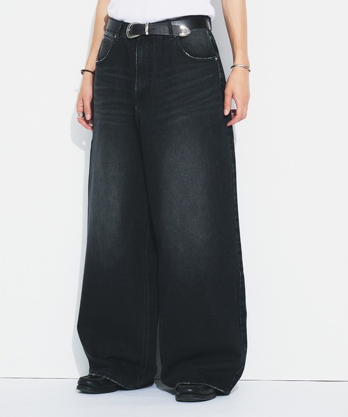 Adoon plain（アドーンプレーン）の「ASSORTED BASIC WIDE DENIM PANTS / アソートベーシックワイドデニムパンツ（無地・ダメージ）（デニムパンツ・メンズ・ブラック/その他/ライトブルー/インディゴブルー・MEDIUM/SMALL/LARGE）」の7枚目の写真