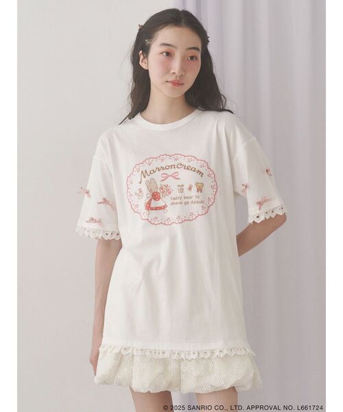 merry jenny(メリージェニー)の「マロンクリームribbonスリーブTee(Tシャツ/カットソー・レディース・ライトブルー/オフホワイト・FREE)」の6枚目の写真