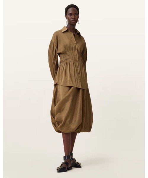 ALLSAINTS(オールセインツ)の「NIA DRAPED MIDI SKIRT | NIA ドレープ ミディ スカート(スカート・レディース・ブラウン系その他・4/6/8/10)」の4枚目の写真