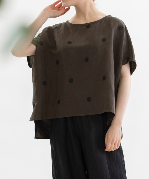 nop de nod(ノップドゥノッド)の「リネンレーヨンpolka刺繍ノーカラートップス(シャツ/ブラウス・レディース・ネイビー/ブラック/ダークグレー・M)」の19枚目の写真