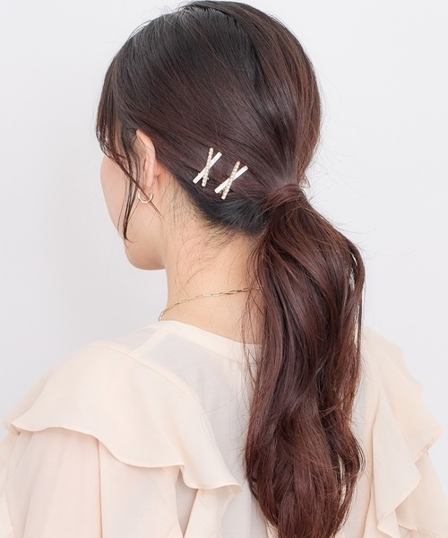 セール】クロスパールクリップ2個セット（バレッタ/ヘアクリップ
