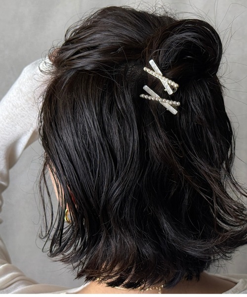 オーダー専用★ヘアクリップ★バレッタ セール】クロスパールクリップ2個セット（バレッタ/ヘアクリップ