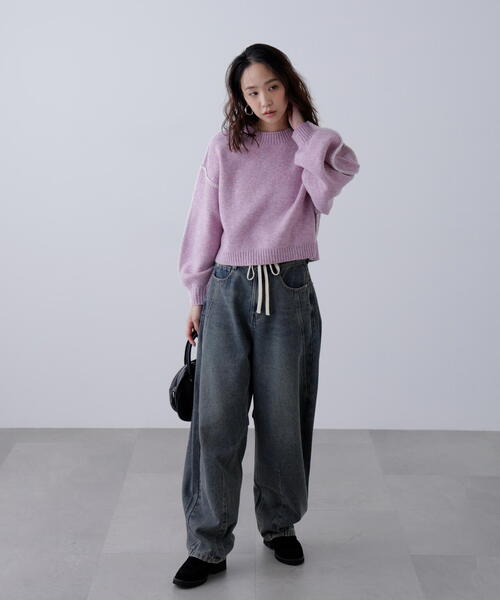 FREE'S MART（フリーズマート）の「◆杢ストレッチ総針配色ステッチニット（ニット/セーター・レディース・ブルー/グレー/グリーン/パープル/ベージュ・FREE）」の13枚目の写真