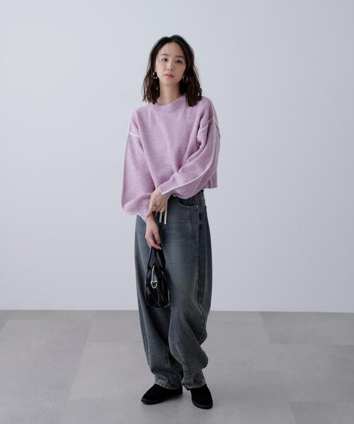 FREE'S MART（フリーズマート）の「◆杢ストレッチ総針配色ステッチニット（ニット/セーター・レディース・ブルー/グレー/グリーン/パープル/ベージュ・FREE）」の11枚目の写真