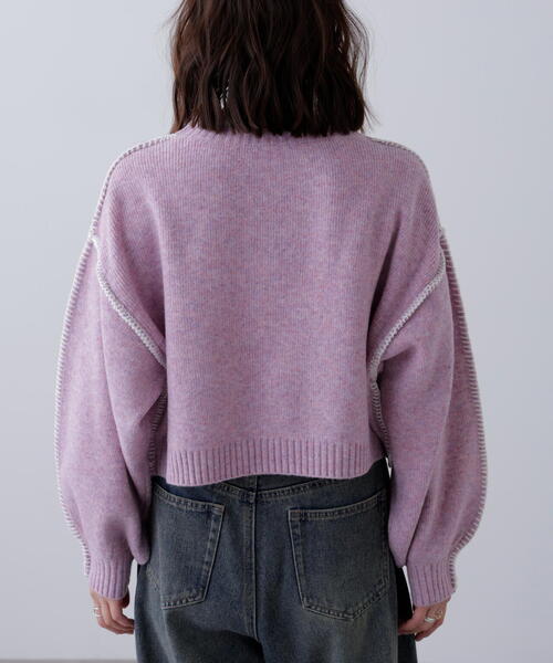 FREE'S MART（フリーズマート）の「◆杢ストレッチ総針配色ステッチニット（ニット/セーター・レディース・ブルー/グレー/グリーン/パープル/ベージュ・FREE）」の8枚目の写真