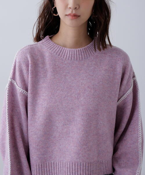 FREE'S MART（フリーズマート）の「◆杢ストレッチ総針配色ステッチニット（ニット/セーター・レディース・ブルー/グレー/グリーン/パープル/ベージュ・FREE）」の7枚目の写真