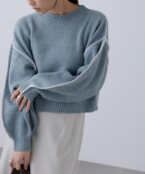 FREE'S MART（フリーズマート）の「◆杢ストレッチ総針配色ステッチニット（ニット/セーター・レディース・ブルー/グレー/グリーン/パープル/ベージュ・FREE）」の13枚目の写真