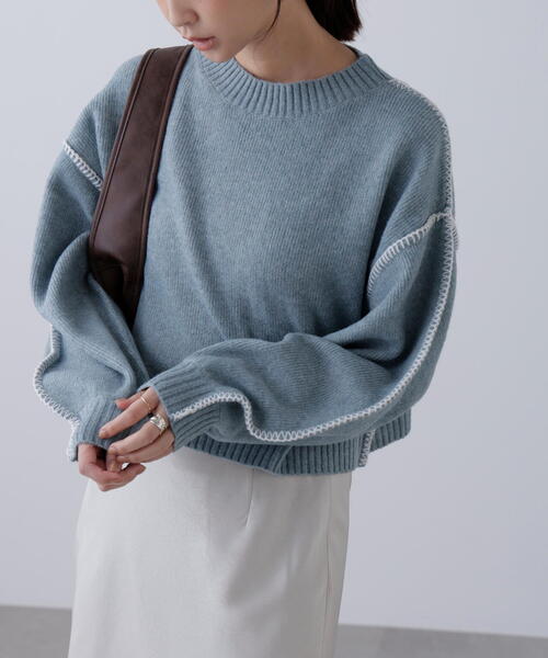 FREE'S MART（フリーズマート）の「◆杢ストレッチ総針配色ステッチニット（ニット/セーター・レディース・ブルー/グレー/グリーン/パープル/ベージュ・FREE）」の14枚目の写真