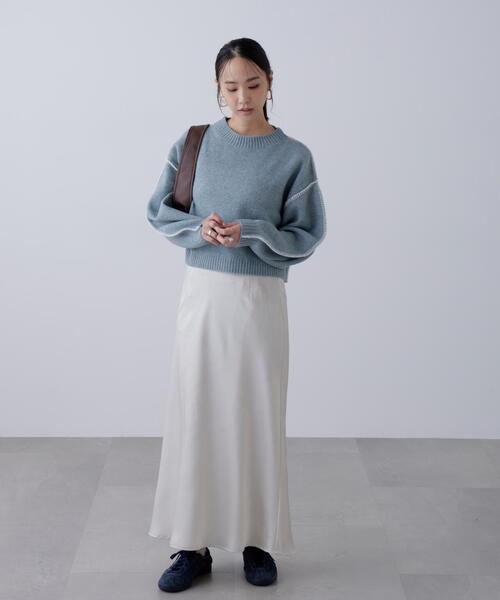 FREE'S MART（フリーズマート）の「◆杢ストレッチ総針配色ステッチニット（ニット/セーター・レディース・ブルー/グレー/グリーン/パープル/ベージュ・FREE）」の17枚目の写真