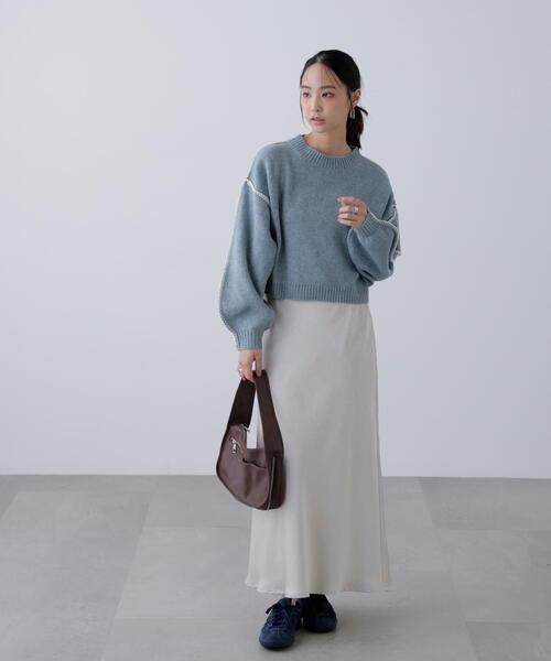 FREE'S MART（フリーズマート）の「◆杢ストレッチ総針配色ステッチニット（ニット/セーター・レディース・ブルー/グレー/グリーン/パープル/ベージュ・FREE）」の18枚目の写真