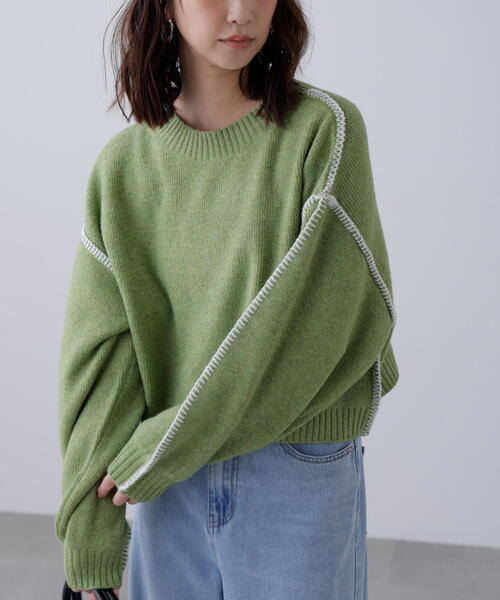 FREE'S MART（フリーズマート）の「◆杢ストレッチ総針配色ステッチニット（ニット/セーター・レディース・ブルー/グレー/グリーン/パープル/ベージュ・FREE）」の20枚目の写真