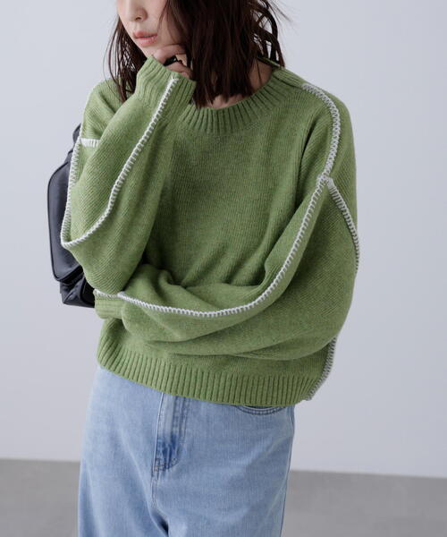 FREE'S MART（フリーズマート）の「◆杢ストレッチ総針配色ステッチニット（ニット/セーター・レディース・ブルー/グレー/グリーン/パープル/ベージュ・FREE）」の19枚目の写真