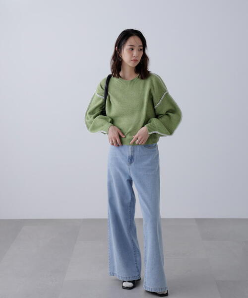 FREE'S MART（フリーズマート）の「◆杢ストレッチ総針配色ステッチニット（ニット/セーター・レディース・ブルー/グレー/グリーン/パープル/ベージュ・FREE）」の18枚目の写真