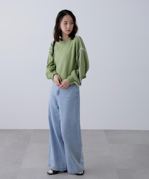 FREE'S MART（フリーズマート）の「◆杢ストレッチ総針配色ステッチニット（ニット/セーター・レディース・ブルー/グレー/グリーン/パープル/ベージュ・FREE）」の17枚目の写真