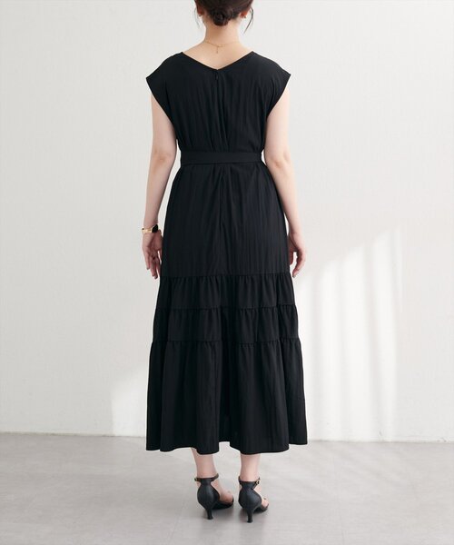 Vネックギャザー切替ワンピース（ワンピース）｜natural couture