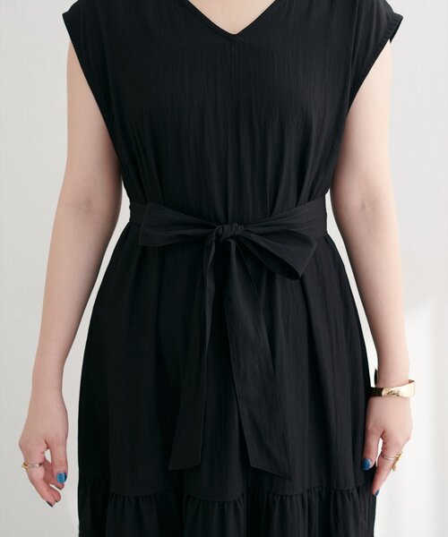 Vネックギャザー切替ワンピース（ワンピース）｜natural couture