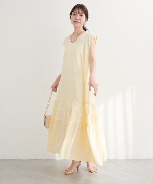 【ari】andcouture ギャザーVネックティアードワンピース MINOTECH(R)Vネックギャザーティアードワンピース | NANO universe