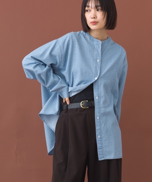 セール】シャンブレーヨーク切替バンドカラー長袖シャツ（シャツ