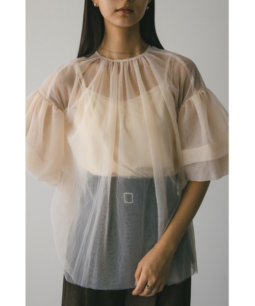 STYLEMIXER(スタイルミキサー)の「ギャザースリーブチュールトップ(シャツ/ブラウス・レディース・ブラック/サックスブルー/ベージュ・FREE)」の3枚目の写真