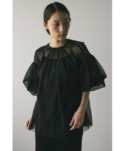 STYLEMIXER(スタイルミキサー)の「ギャザースリーブチュールトップ(シャツ/ブラウス・レディース・ブラック/サックスブルー/ベージュ・FREE)」の4枚目の写真