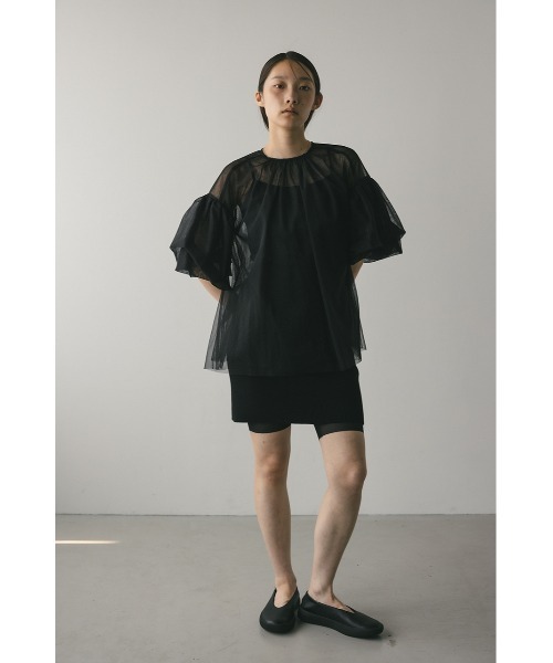STYLEMIXER(スタイルミキサー)の「ギャザースリーブチュールトップ(シャツ/ブラウス・レディース・ブラック/サックスブルー/ベージュ・FREE)」の5枚目の写真