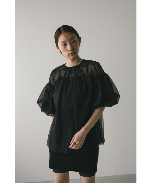 STYLEMIXER(スタイルミキサー)の「ギャザースリーブチュールトップ(シャツ/ブラウス・レディース・ブラック/サックスブルー/ベージュ・FREE)」の6枚目の写真
