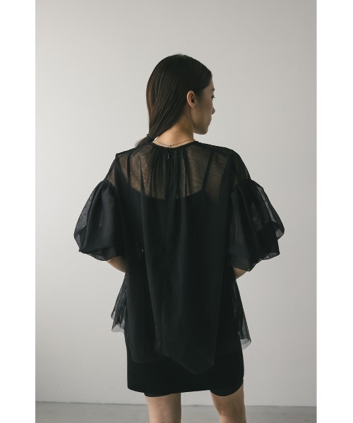 STYLEMIXER(スタイルミキサー)の「ギャザースリーブチュールトップ(シャツ/ブラウス・レディース・ブラック/サックスブルー/ベージュ・FREE)」の7枚目の写真