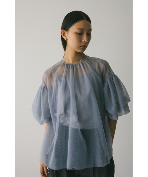 STYLEMIXER(スタイルミキサー)の「ギャザースリーブチュールトップ(シャツ/ブラウス・レディース・ブラック/サックスブルー/ベージュ・FREE)」の22枚目の写真