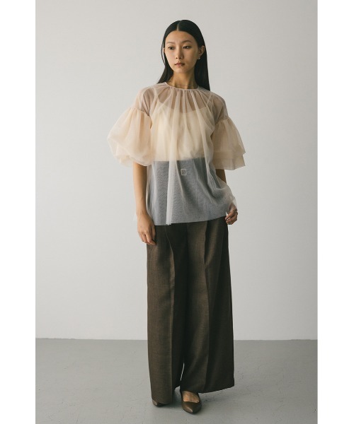 STYLEMIXER(スタイルミキサー)の「ギャザースリーブチュールトップ(シャツ/ブラウス・レディース・ブラック/サックスブルー/ベージュ・FREE)」の13枚目の写真